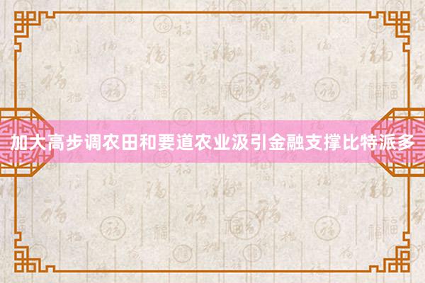 加大高步调农田和要道农业汲引金融支撑比特派多