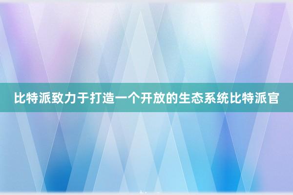 比特派致力于打造一个开放的生态系统比特派官